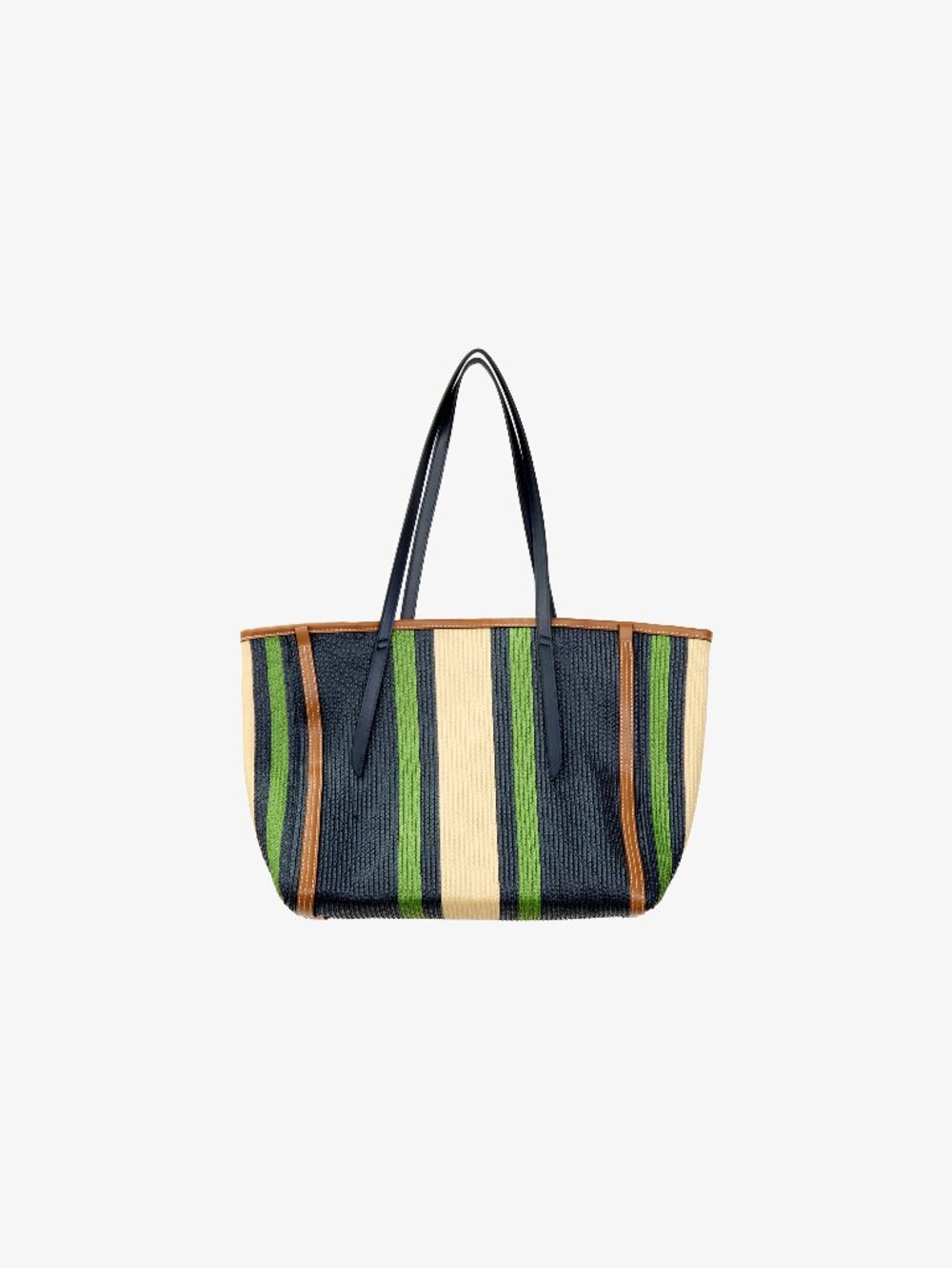 ZARA Striped Woven Tote Bag with Leather Trim 👜